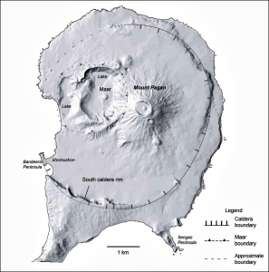 North part of Pagan Island; diagram with shaded-relief and labels for some key features. (Trusdell and others, 2006)