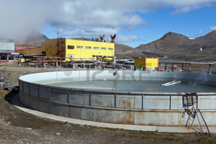 View of pool to collect the waste thermal water on Mutnovskaya Geothermal Power Station, 2011, (© Alexander Piragis, via 123rf.com)