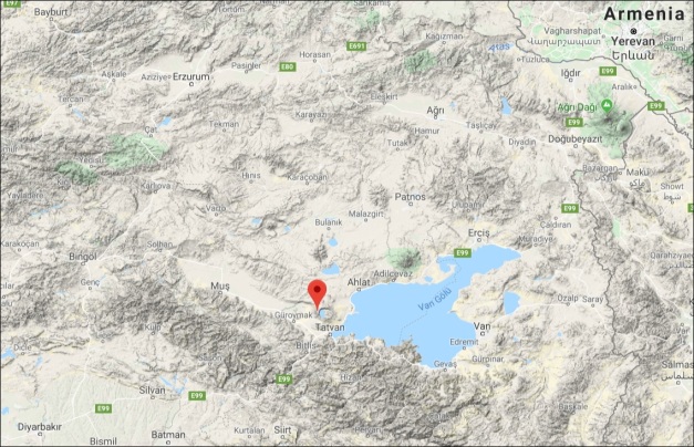 Nemrut volcano is situates at the WSW end of Lake Van. (© GMaps)